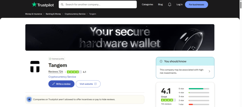 tangem trustpilot rating