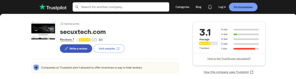 secux trustpilot reputation
