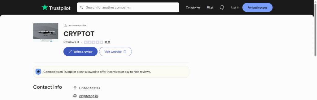 cryptotag trustpilot rating 2025