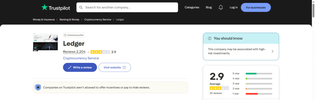 ledger trustpilot rating