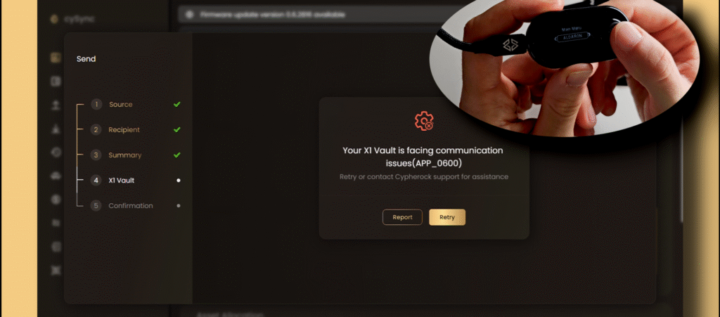 cypherock cysync app sending error