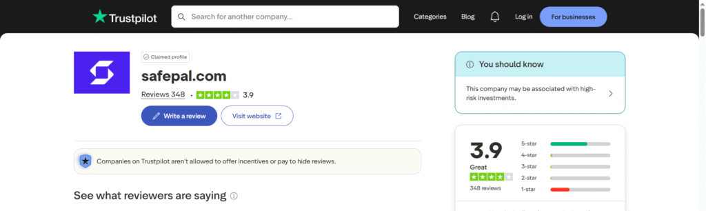 safepal trustpilot rating
