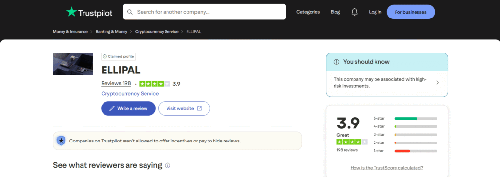 ellipal trustpilot rating