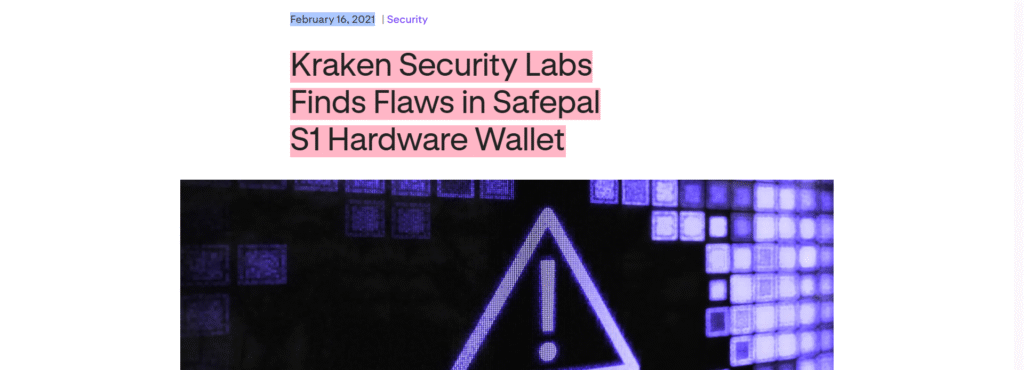 safepal s1 kraken security audit